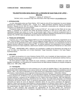 TELEDETECCIÓN GEOLÓGICA DE LA REGIÓN DE SAN PABLO DE LIPEZ – BOLIVIA Cáceres, F, 1, Bonino, E1, & Pirard, E1