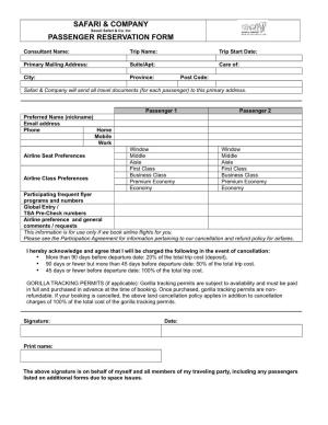 Safari & Company Passenger Reservation Form