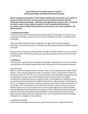 Best Practices for the Ethical Conduct of Research Involving Sex, Gender and Sexual Orientation Minorities Before Conducting