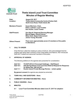 Thetis Island Local Trust Committee Minutes of Regular Meeting