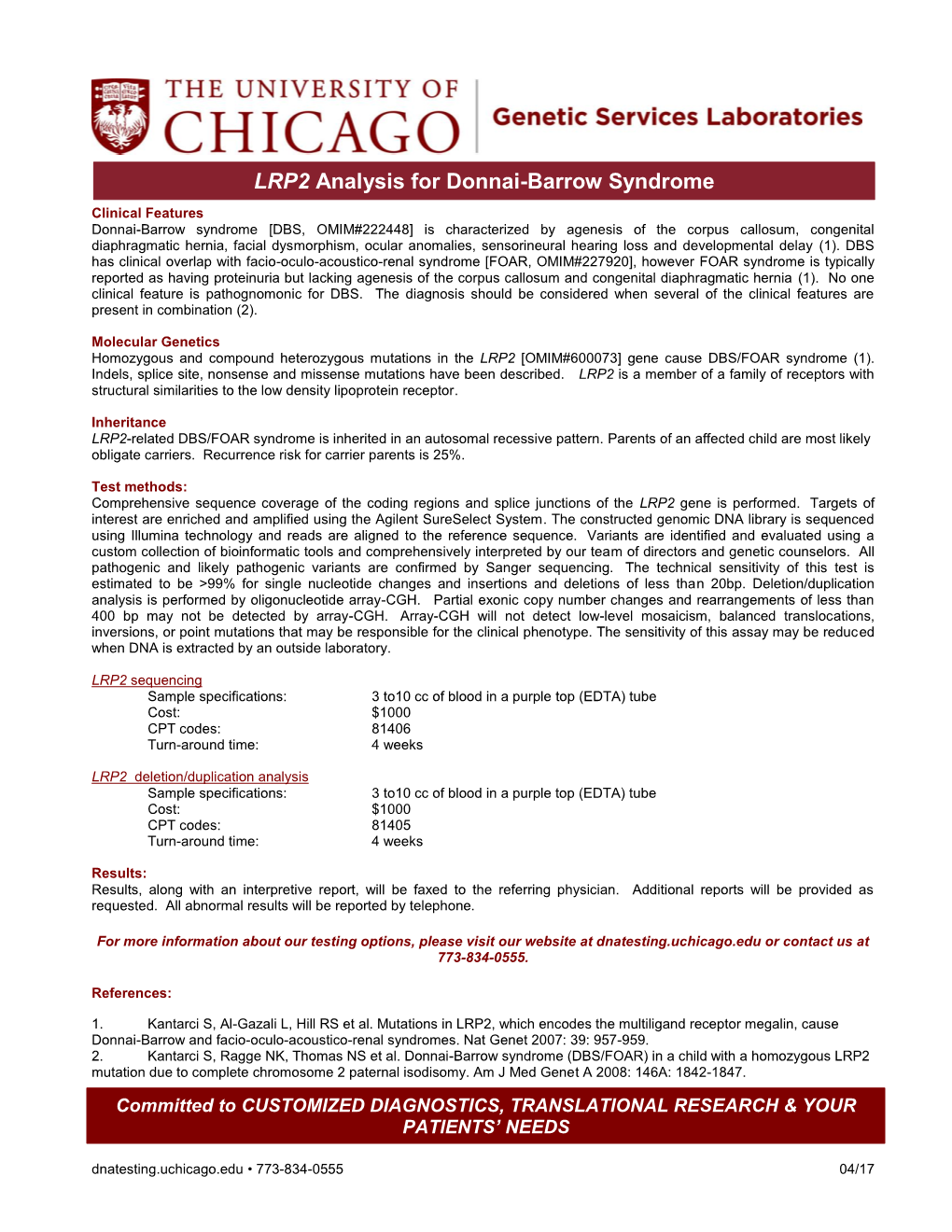 LRP2 Analysis for Donnai-Barrow Syndrome