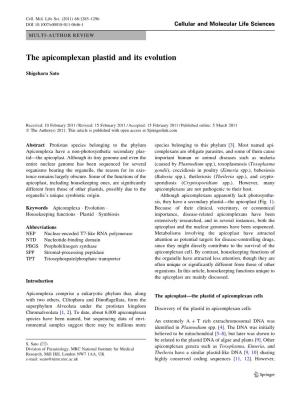 The Apicomplexan Plastid and Its Evolution