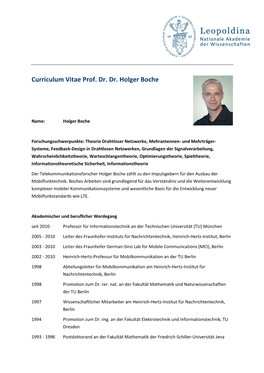 Curriculum Vitae Prof. Dr. Dr. Holger Boche