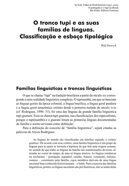 O Tronco Tupi E As Suas Famílias De Línguas. Classificação E Esboço Tipológico