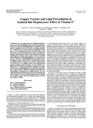 Copper Toxicity and Lipid Peroxidation in Isolated Rat Hepatocytes: Effect of Vitamin El
