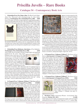 Rare Books Catalogue 54 – Contemporary Book Arts