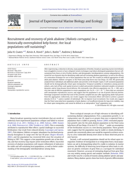 Recruitment and Recovery of Pink Abalone (Haliotis Corrugata) in A