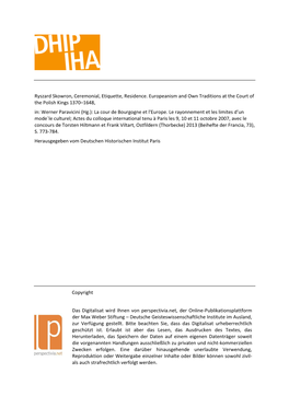 Ryszard Skowron, Ceremonial, Etiquette, Residence. Europeanism and Own Traditions at the Court of the Polish Kings 1370–1648