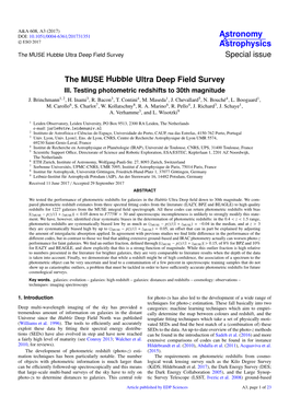 The MUSE Hubble Ultra Deep Field Survey Special Issue