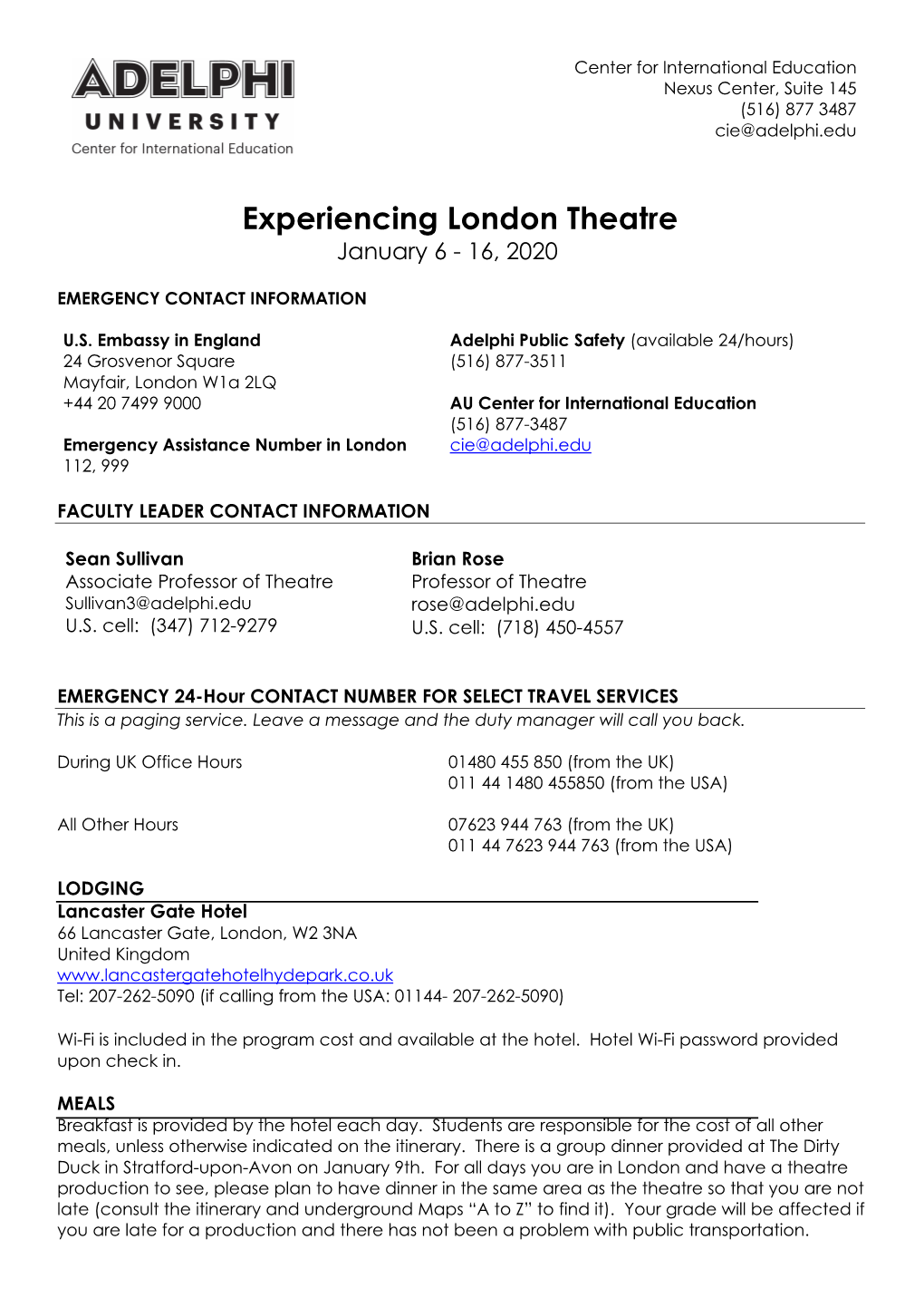 2020 London Theatre Itinerary