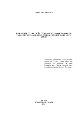 Unidades De Conservação Como Subcritério Determinante Para a Distribuição Do Icms Ecológico No Estado De Minas Gerais