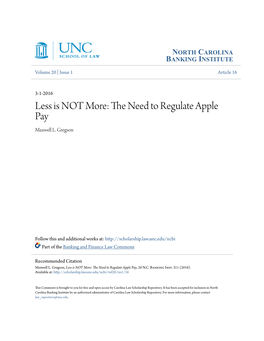 The Need to Regulate Apple Pay, 20 N.C