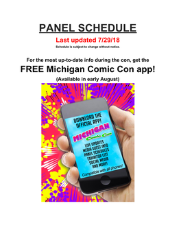 PANEL SCHEDULE Last Updated 7/29/18 Schedule Is Subject to Change Without Notice