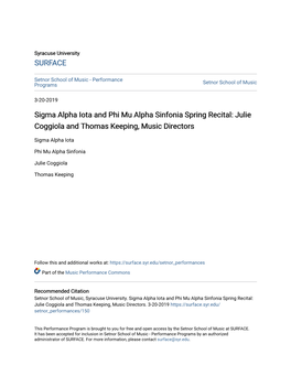 Sigma Alpha Iota and Phi Mu Alpha Sinfonia Spring Recital: Julie Coggiola and Thomas Keeping, Music Directors