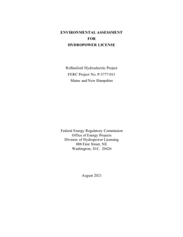 Environmental Assessment for Hydropower License