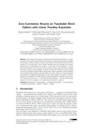 Zero-Correlation Attacks on Tweakable Block Ciphers with Linear Tweakey Expansion
