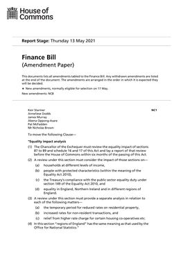 Finance Bill (Amendment Paper)