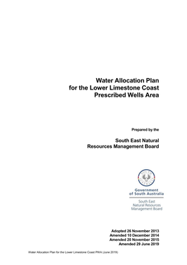 Lower Limestone Coast Prescribed Wells Area Water Allocation Plan