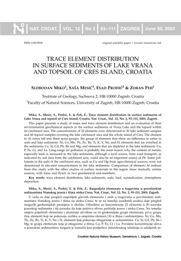 Trace Element Distribution in Surface Sediments of Lake Vrana and Topsoil of Cres Island, Croatia