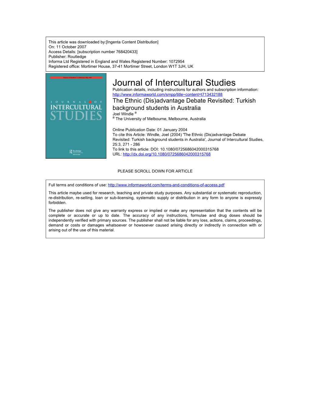 Journal of Intercultural Studies