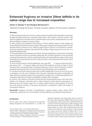 Enhanced Frugivory on Invasive Silene Latifolia in Its Native Range Due to Increased Oviposition