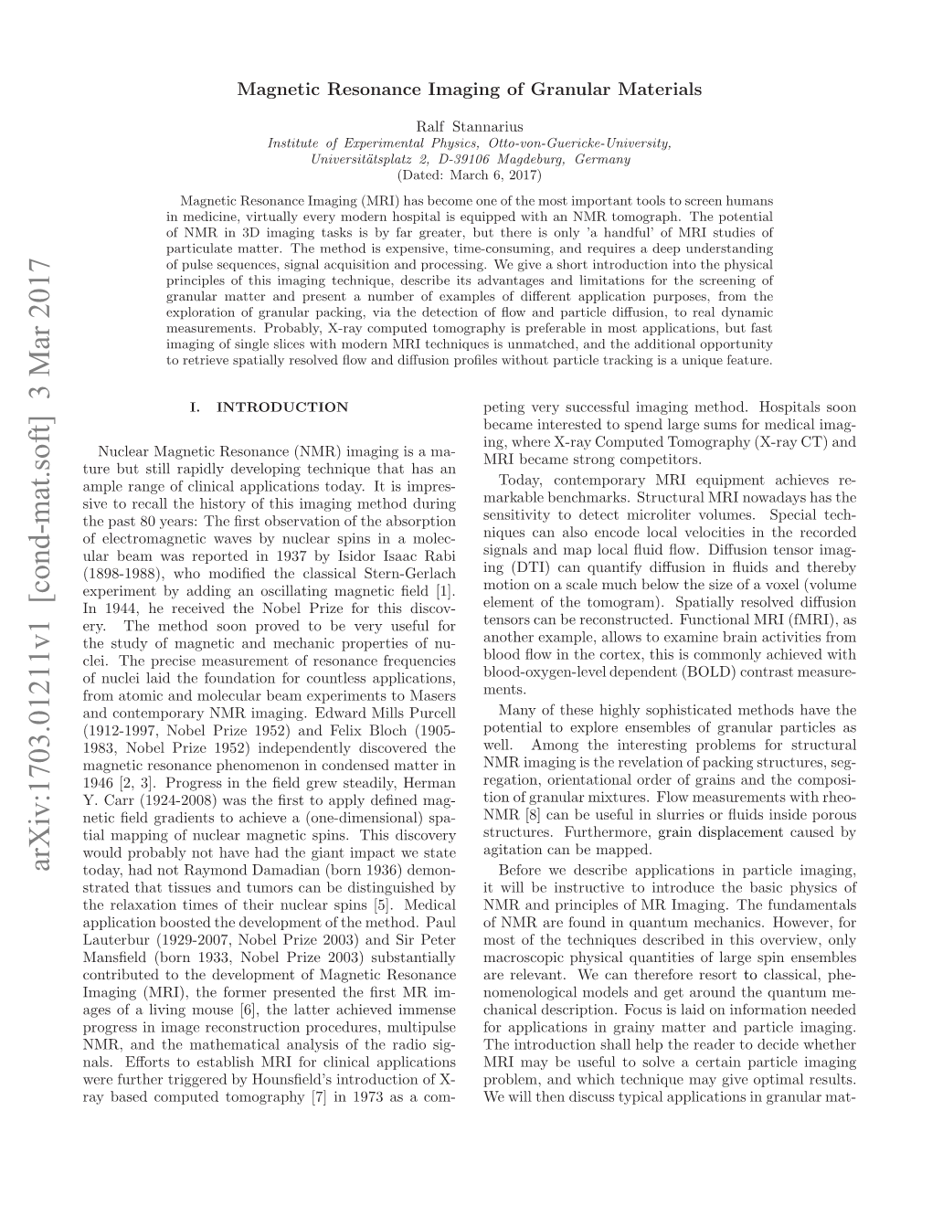 Magnetic Resonance Imaging of Granular Materials