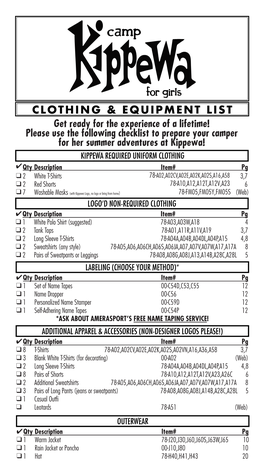 Clothing & Equipment List