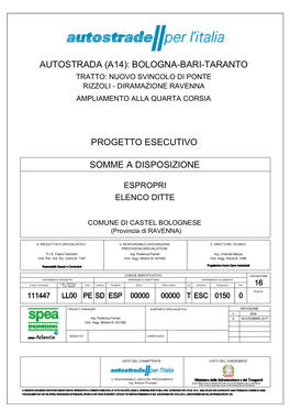 Somme a Disposizione Autostrada (A14): Bologna-Bari-Taranto Progetto Esecutivo
