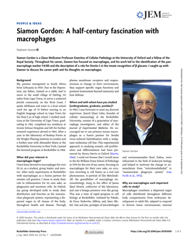 Siamon Gordon: a Half-Century Fascination with Macrophages
