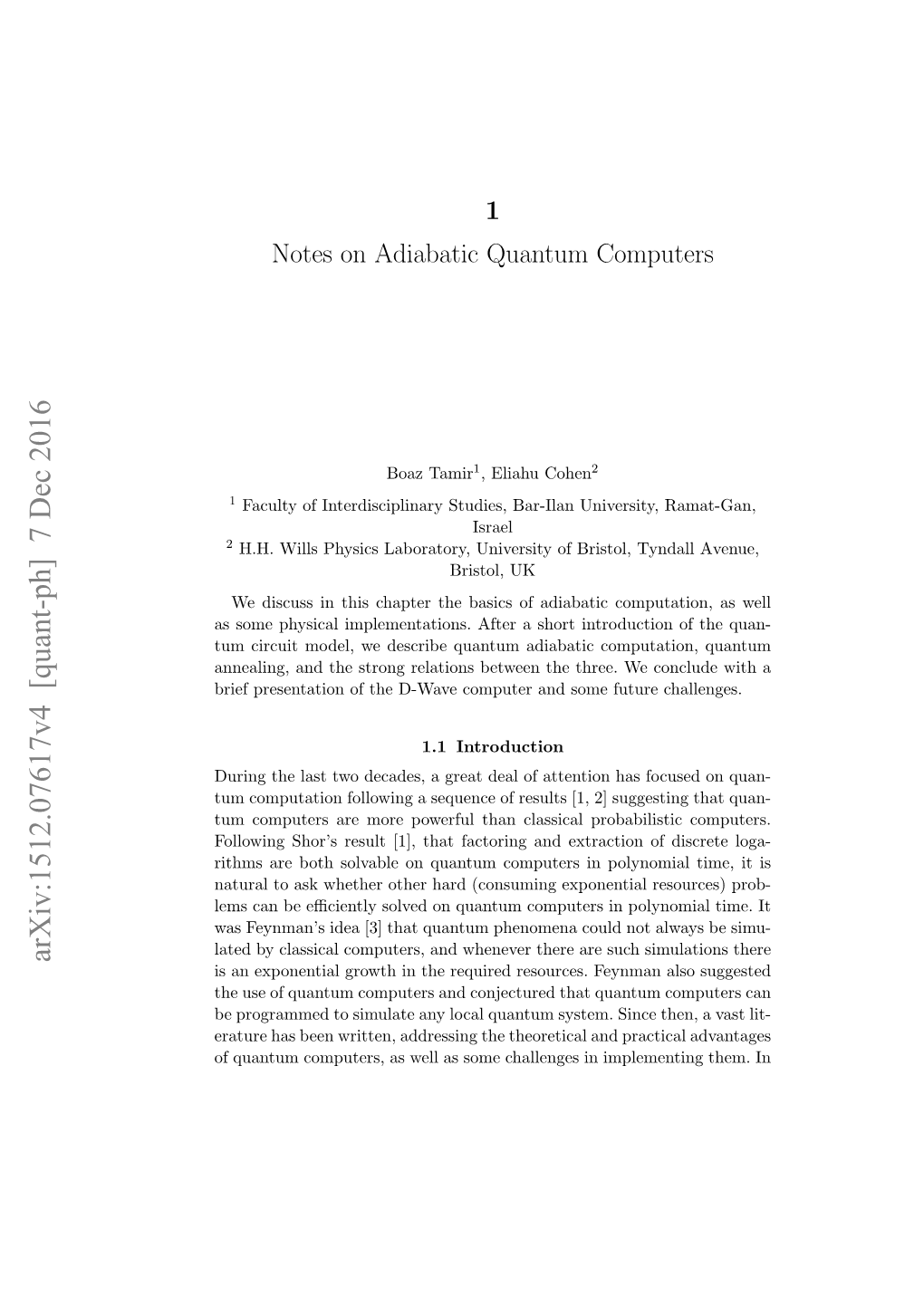 Notes on Adiabatic Quantum Computers