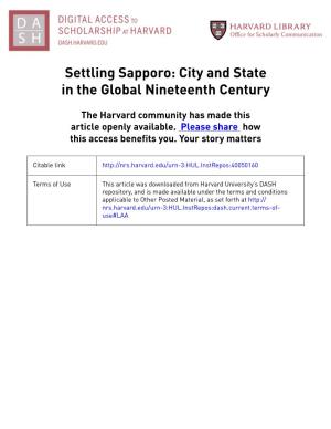 Settling Sapporo: City and State in the Global Nineteenth Century