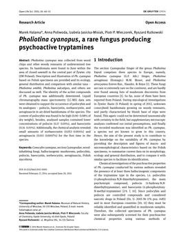 Pholiotina Cyanopus, a Rare Fungus Producing Psychoactive Tryptamines