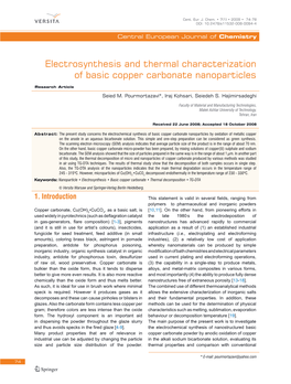 Electrosynthesis and Thermal Characterization of Basic Copper Carbonate Nanoparticles