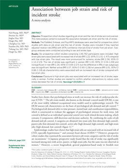 Association Between Job Strain and Risk of Incident Stroke a Meta-Analysis