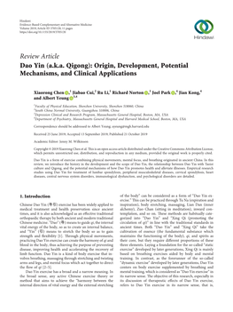 Dao Yin (Aka Qigong): Origin, Development, Potential Mechanisms, and Clinical Applications