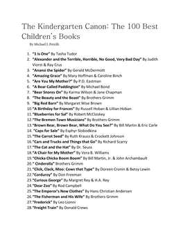 The Kindergarten Canon: the 100 Best Children’S Books by Michael J