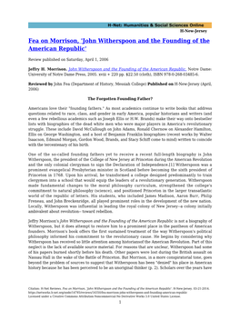 Fea on Morrison, 'John Witherspoon and the Founding of the American Republic'
