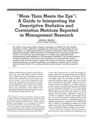 Than Meets the Eye”: a Guide to Interpreting the Descriptive Statistics and Correlation Matrices Reported in Management Research