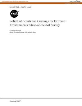 Solid Lubricants and Coatings for Extreme Environments: State-Of-The-Art Survey