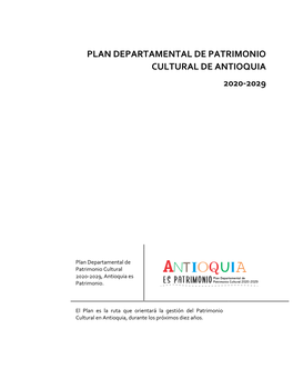 Plan Departamental De Patrimonio Cultural De Antioquia 2020-2029