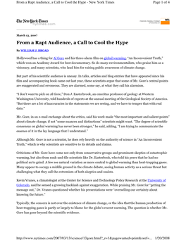 From a Rapt Audience, a Call to Cool the Hype - New York Times Page 1 of 4