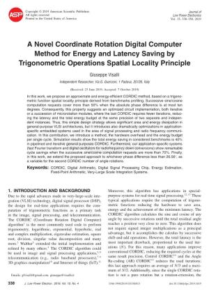 A Novel Coordinate Rotation Digital Computer Method for Energy and Latency Saving by Trigonometric Operations Spatial Locality Principle