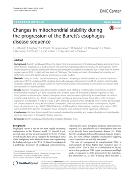 Changes in Mitochondrial Stability During the Progression of the Barrett’S Esophagus Disease Sequence N