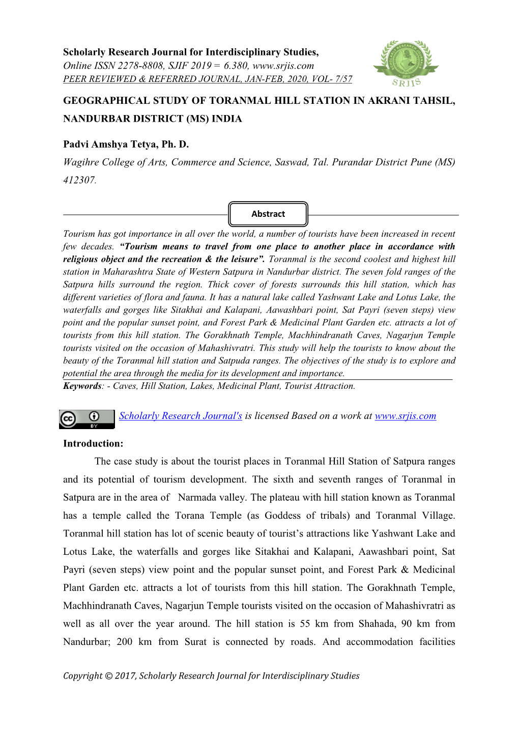 Geographical Study of Toranmal Hill Station in Akrani Tahsil, Nandurbar District (Ms) India