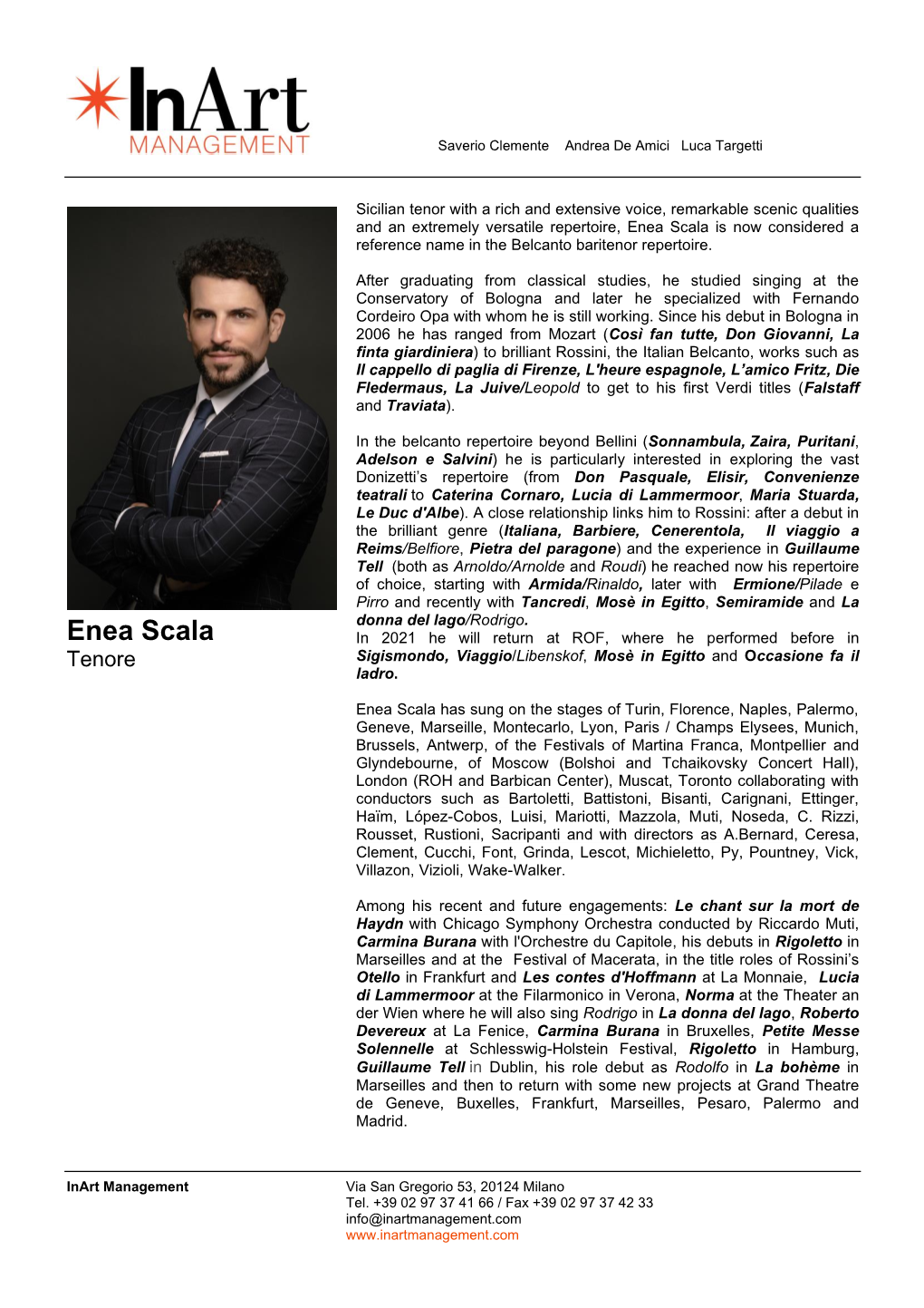 Enea Scala Is Now Considered a Reference Name in the Belcanto Baritenor Repertoire