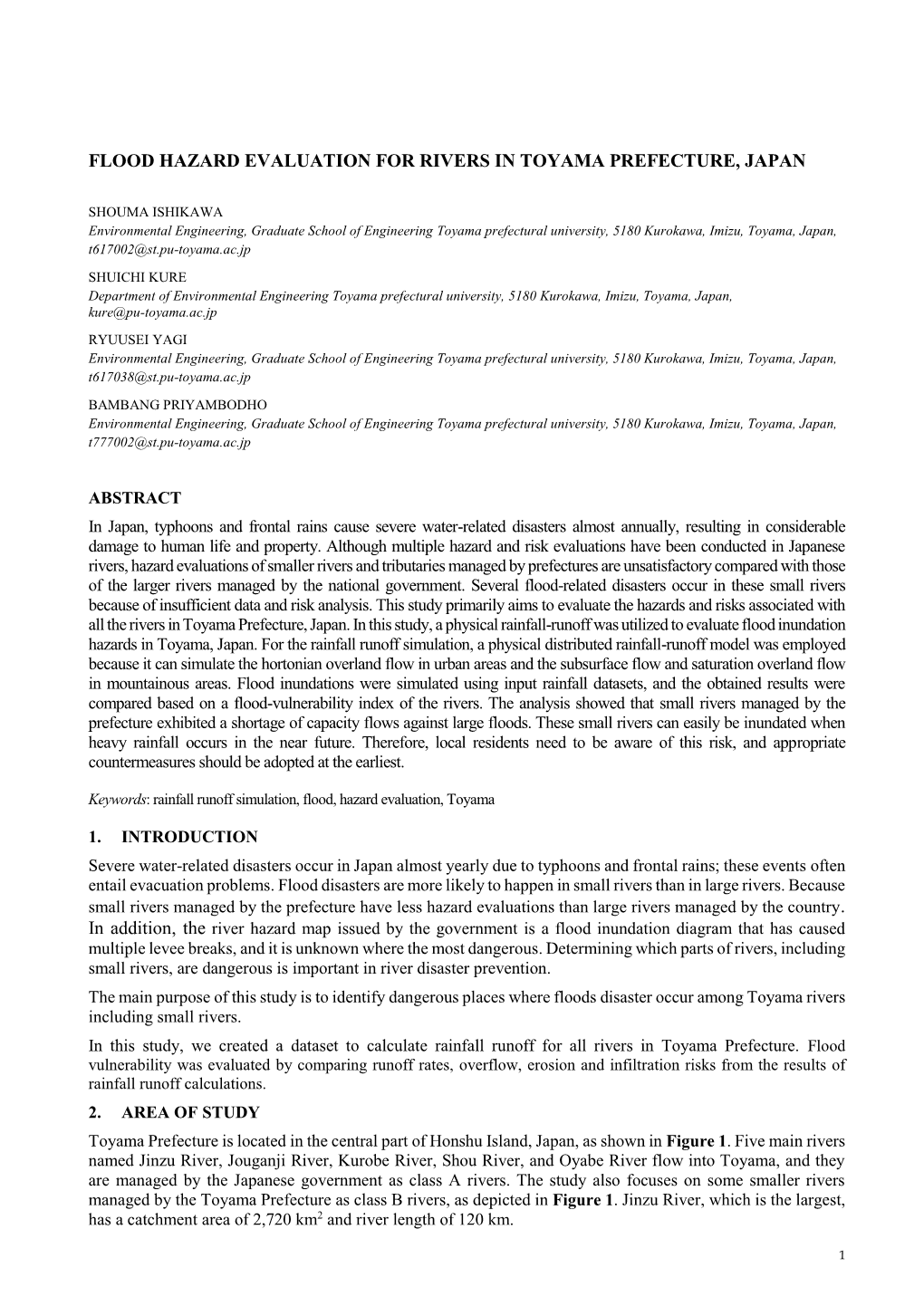 Flood Hazard Evaluation for Rivers in Toyama Prefecture, Japan