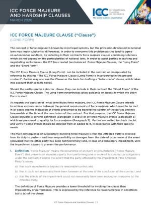 Icc Force Majeure and Hardship Clauses March 2020