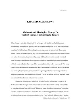 Mahomet and Mustapha: George I's Turkish Servants As Surrogate Targets