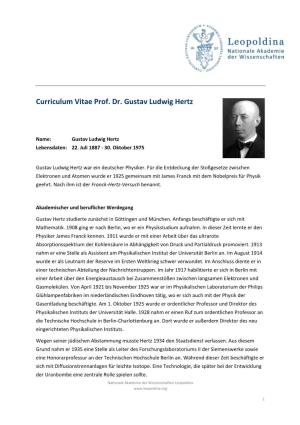 Curriculum Vitae Prof. Dr. Gustav Ludwig Hertz