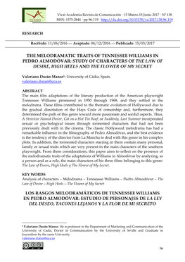 The Melodramatic Traits of Tennessee Williams in Pedro Almodóvar: Study of Characters of the Law of Desire, High Heels and the Flower of My Secret